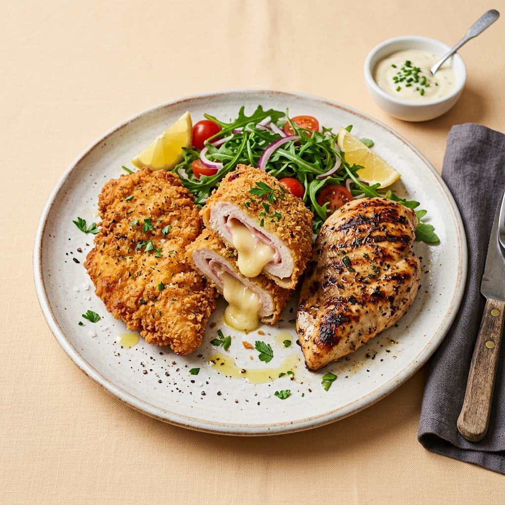 Panuozzo Mixte Pollo (escalope panée + cordon bleu + escalope grillée)